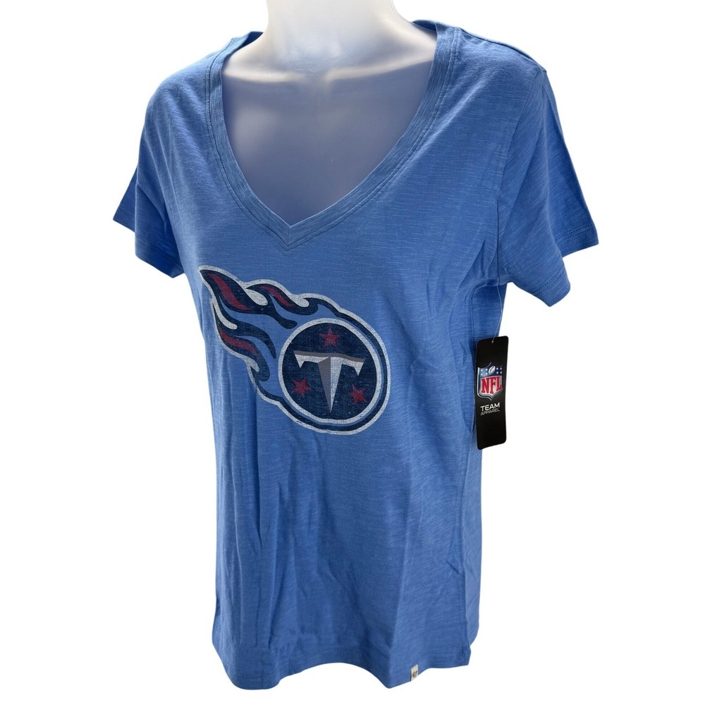 47 Brand Tennessee Titans NFL Womens V-Neck Tee Shirt Periwinkle Blue L NEW